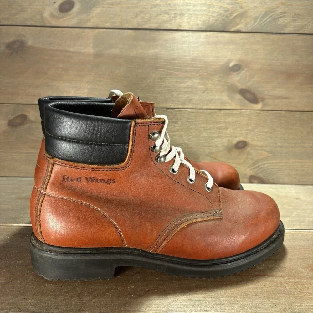 vintage red wing mens size 8 shoes brown leather oxblood soft toe work boots